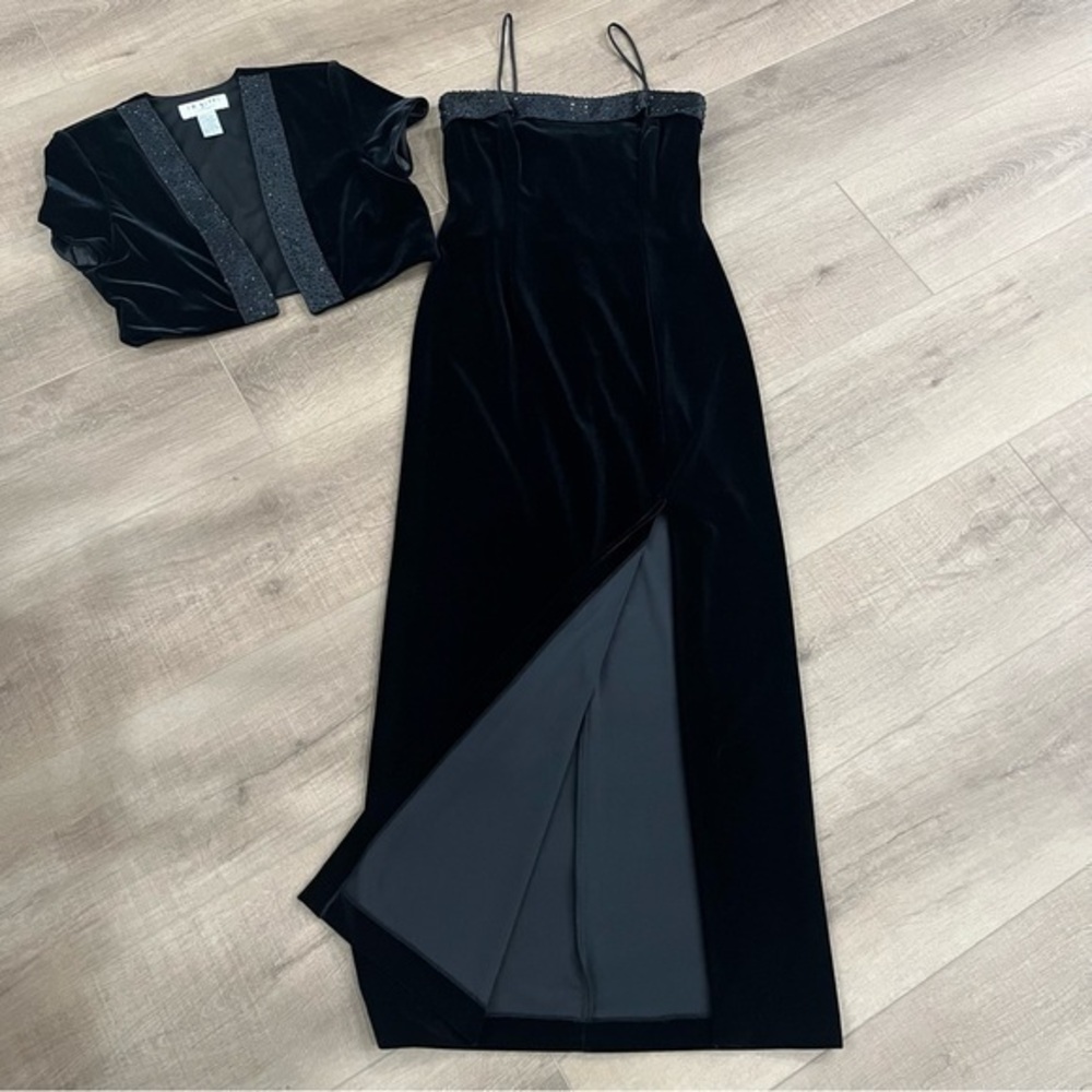 JR NITES By Caliendo 90s Velvet‎ Long Dress W/Slit & Matching Bolero Jacket Goth